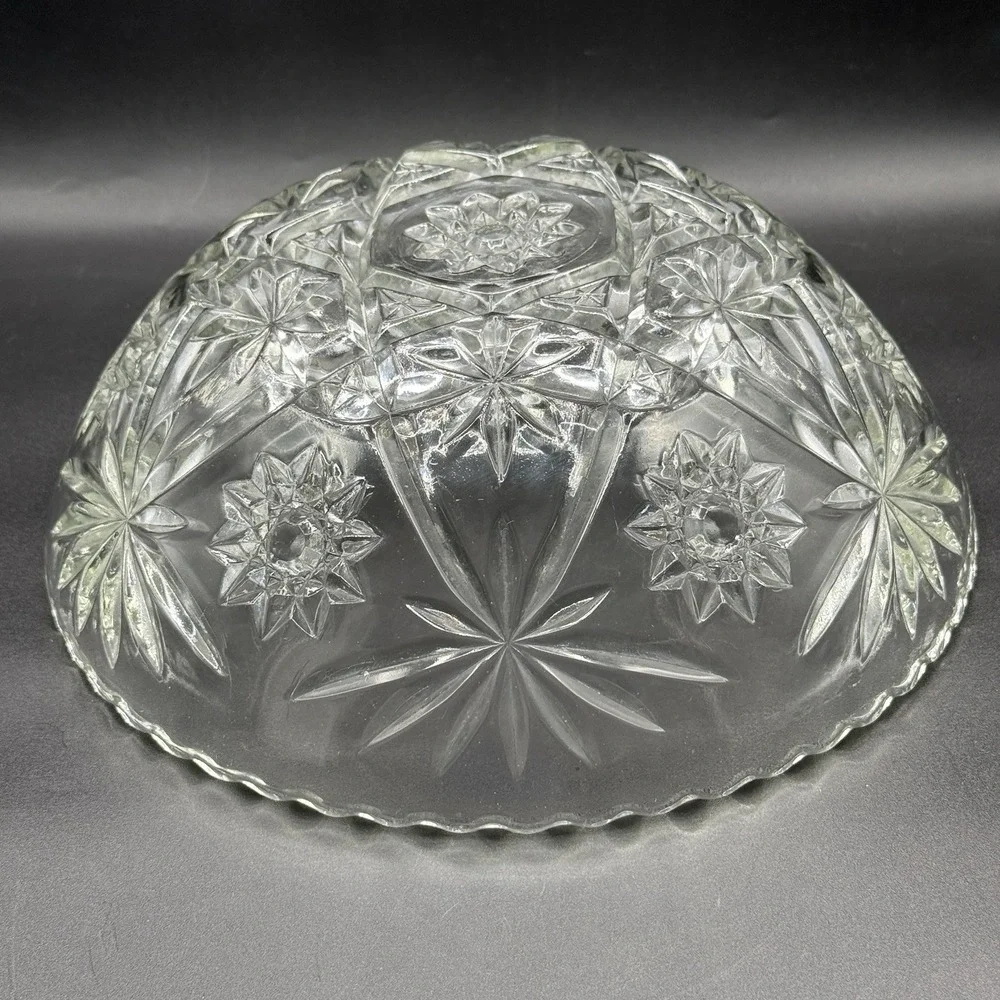 Vintage Anchor Hocking Clear Cut Glass‎ Large Serving Fruit Bowl Star Of David